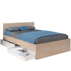 Cama De Matrimonio John con Cajones Roble Brooklyn y blanco Shiny 160x200 cm Cama De Matrimonio John con Cajones Roble Brooklyn y blanco Shiny 160x200 cm