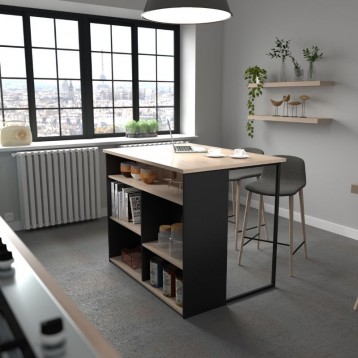 Ambiente de Isla Cocina Buh Mueble Auxiliar Negro y Roble Jackson