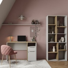 Pack Muebles Acces Oficina Moderna Escritorio y Librería En Roble Hamilton y Blanco Mate