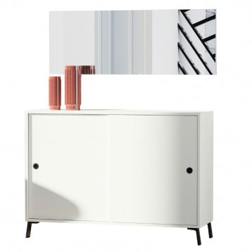 Portada Mueble Recibidor Con Espejo Estilo Moderno Color Blanco con reflejo espejo