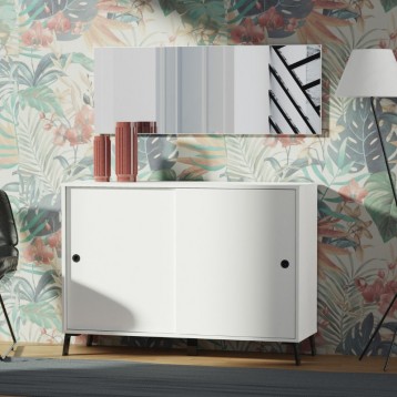 Ambiente Mueble Recibidor Con Espejo Estilo Moderno Color Blanco