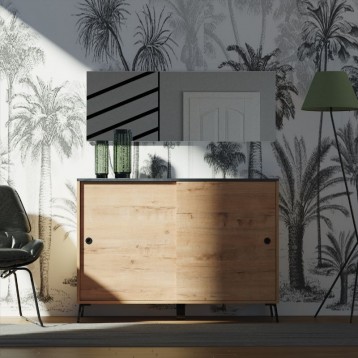 Ambiente Mueble Recibidor Con Espejo Terpi Estilo Moderno Color Roble Gold y Mármol