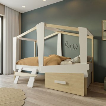 Ambiente Cama Infantil Cabane Roble y Blanco Mate