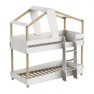 Lateral sin colchón decorativo Litera Juvenil Timber Blanco Mate y Beige
