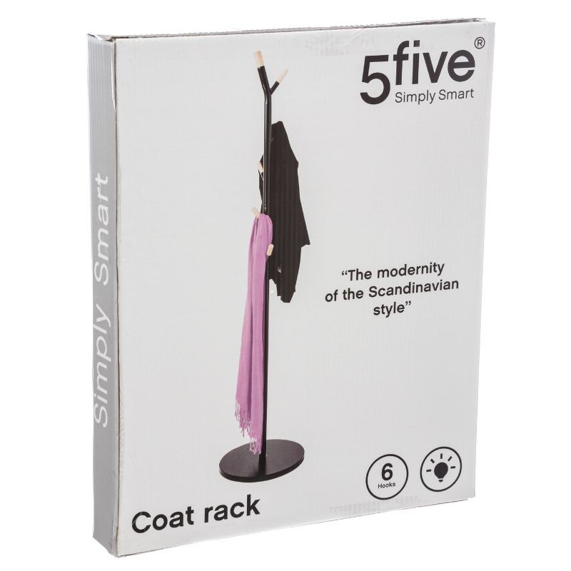 Caja Perchero De Pie Metal Color Negro 6 Colgadores 176 Caja Perchero De Pie Metal Color Negro 6 Colgadores 176