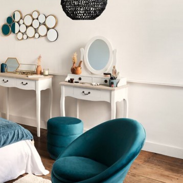 Tocador con espejo Chrysa blanco y madera_Ambiente_2