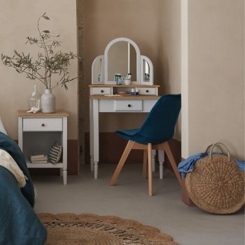 Tocador con espejo Chrysa blanco y madera_Ambiente_3