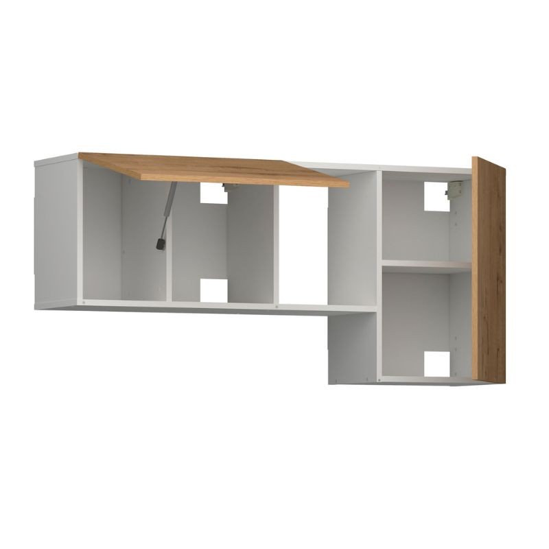 Módulo Aereo Salón Comedor Nilo en L Roble Gold y Blanco 60x130x32 cm