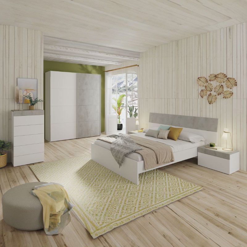 Muebles Dormitorio Estilo Industrial Color Blanco Y Gris Cemento 160 Cm