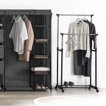 Ambiente Burro De Ropa Doble Icare Con Ruedas Negro