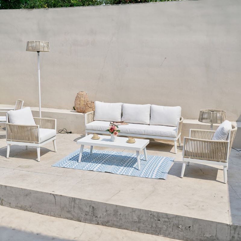 Conjunto Muebles Exteriores 4 Piezas Miramar Color Blanco_ambiente Conjunto Muebles Exteriores 4 Piezas Miramar Color Blanco_ambiente