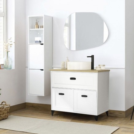 Mueble De Baño Pack Color Blanco y Roble Con Columna (Incluye Lavabo)