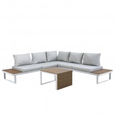 Conjunto 2 sofás 1 rinconero y mesa de centro Exterior Jardín Gandía Color Blanco y Marrón