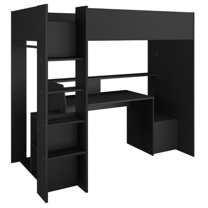 Cama Alta TexGen Con Escritorio y LED Negro 204x180x94 CM _2