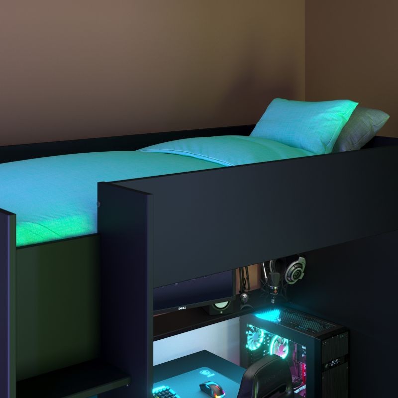 Cama Alta TexGen Con Escritorio y LED Negro 204x180x94 CM _Detalle_3