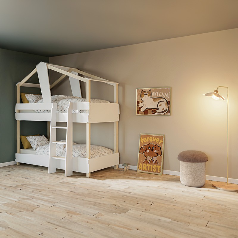 Litera Juvenil Timber Blanco Mate y Beige 90x190 cm