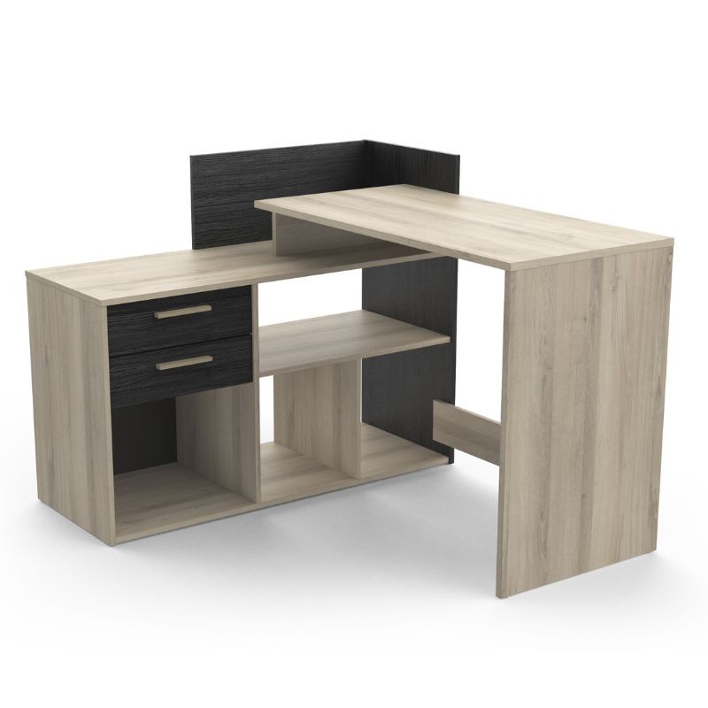 Escritorio de Rincón Optima 2 Cajones Color Roble y Negro 121Cm_2