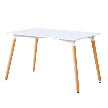 Mesa comedor fija 120 cm en blanco con patas en haya