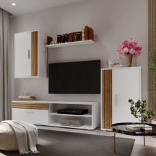 Mueble de salón comedor Koln Color Blanco Mate y Roble Tablilla 190 cm