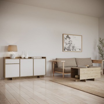 Aparador Salón Lead 3 Puertas Roble Artisan y Blanco Mate_ambiente_1