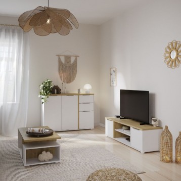 Mesa De Centro Fija Acces Color Roble Hamilton Y Blanco Mate_ambiente_2