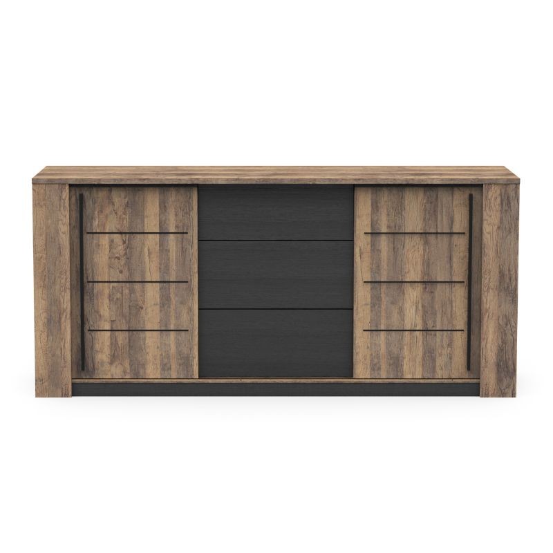 Frontal Aparador Salón Mónaco Con Almacenaje Roble Oscuro Y Negro Estructurado