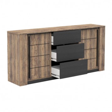 Aparador Salón Mónaco Con Almacenaje Roble Saloon Y Negro Estructurado 206 cm_2