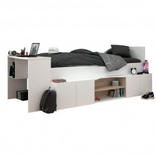Cama Juvenil Con Escritorio Porto Color Roble Japonés y Blanco Mate 90x200/190 cm Cama Juvenil Con Escritorio Porto Color Roble Japonés y Blanco Mate 90x200/190 cm