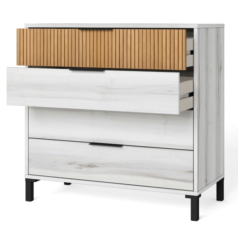 Muebles Dormitorio Matrimonio Arles Color Blanco Albo y Roble Rayado