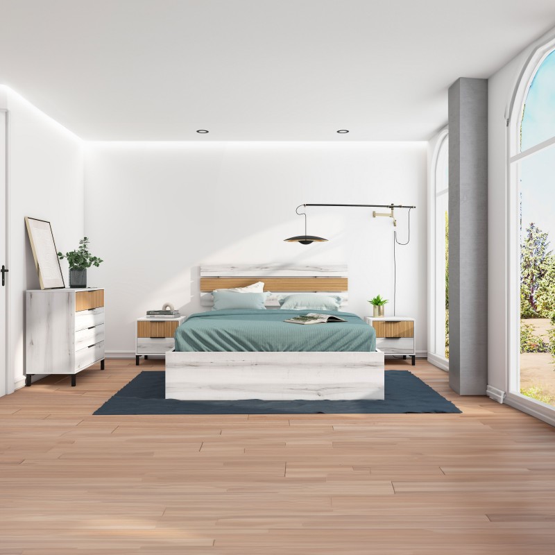 Muebles Dormitorio Matrimonio Arles Color Blanco Albo y Roble Rayado