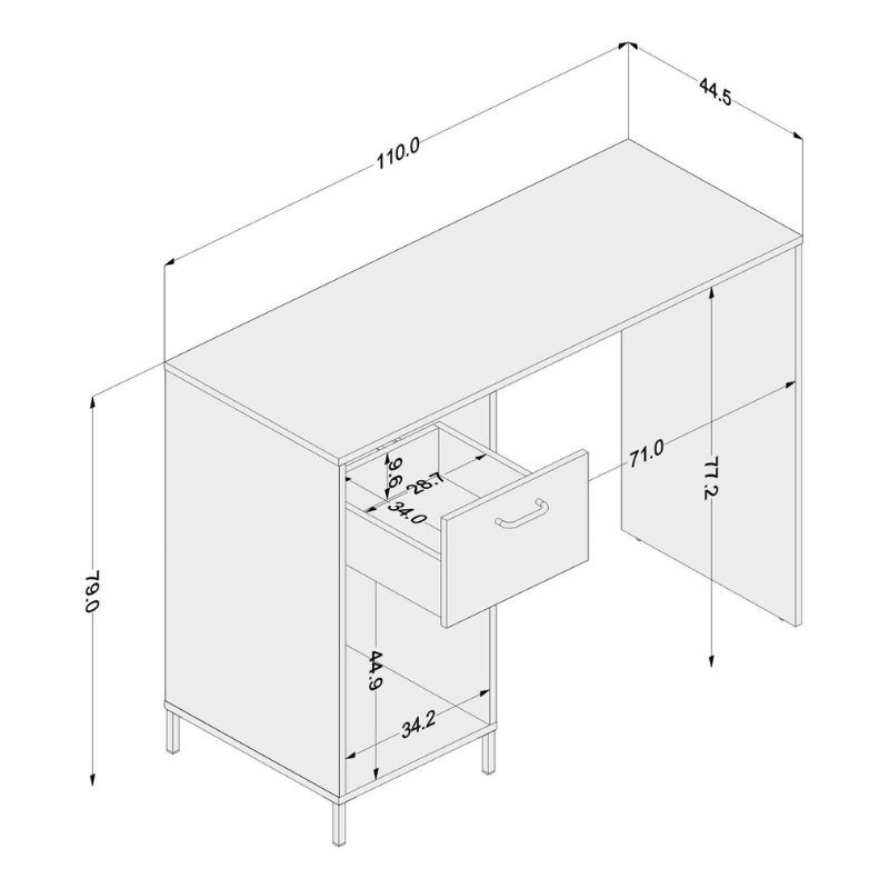 Escritorio Santa Mónica con Cajón Roble Oscuro y Negro 110 cm