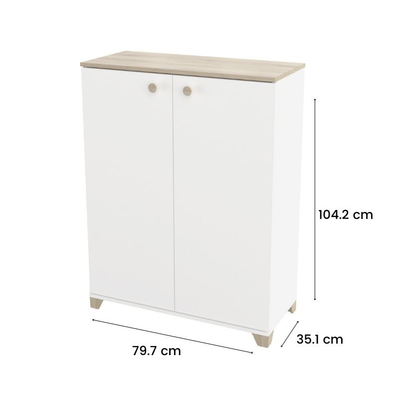 Armario Auxiliar Pequeño Izzy Color Blanco Mate y Roble kronberg 104x35x80 cm