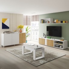 Pack de muebles de salón comedor color blanco mate y roble natur