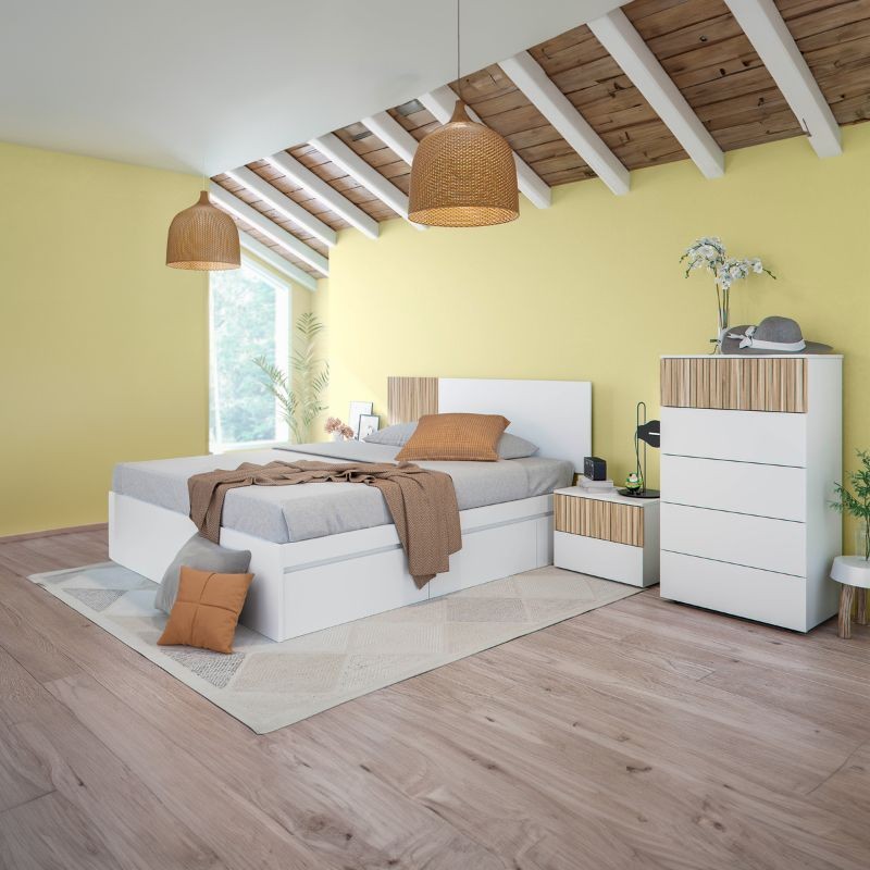 Dormitorio Matrimonio Estilo Nórdico Completo Muebles Natur y Blanco Artik