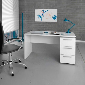 Pack despacho blanco mesa y 2 estanterías