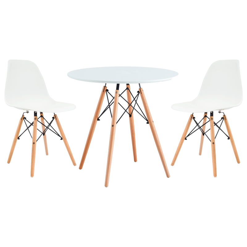 Conjunto de Mesa Redonda Tower y 2 Sillas Vintage en Blanco y Roble Claro