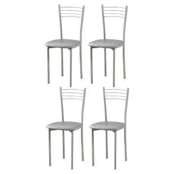 Pack 4_ Silla De Cocina Color Gris De Metal Y Poliuretano