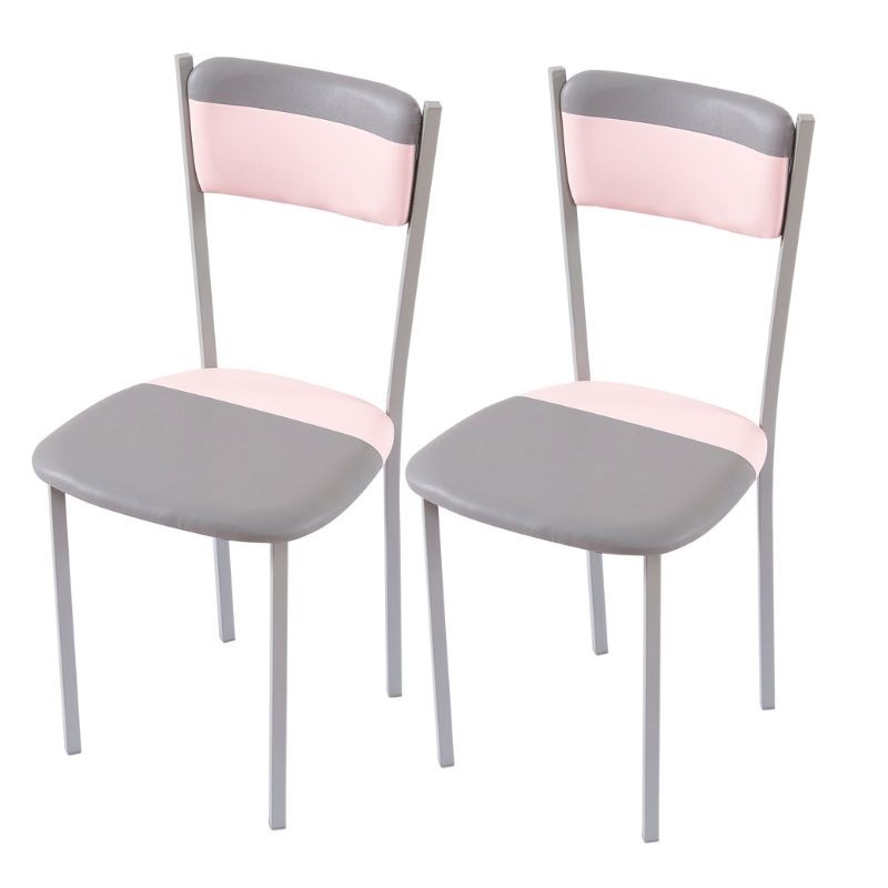 Silla rosa/gris poliuretano y metal cocina
