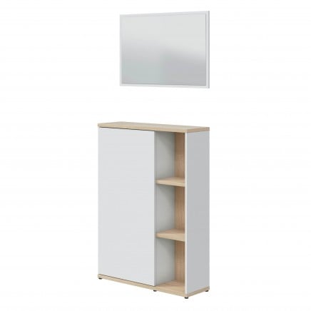 Mueble de Entrada Recibidor Adhara con Espejo Blanco Artik y Roble Canadian 77 cm