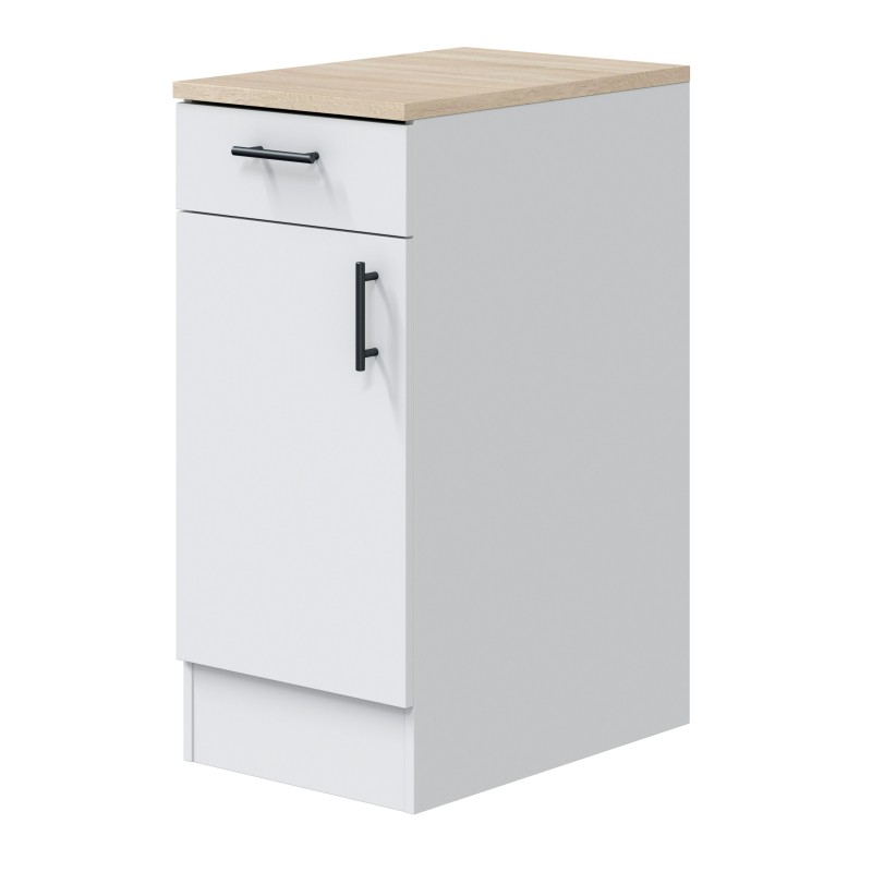 Cocina Modular Kira Completa 10 Módulos Blanco Brillo y Roble Canadian 400 cm