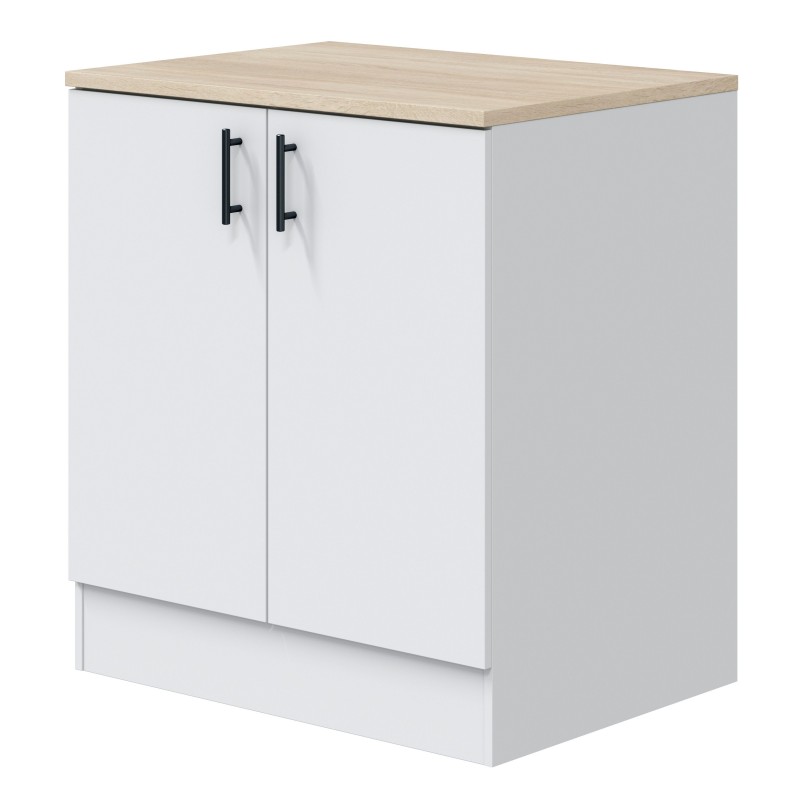 Cocina Modular Kira Completa 10 Módulos Blanco Brillo y Roble Canadian 400 cm