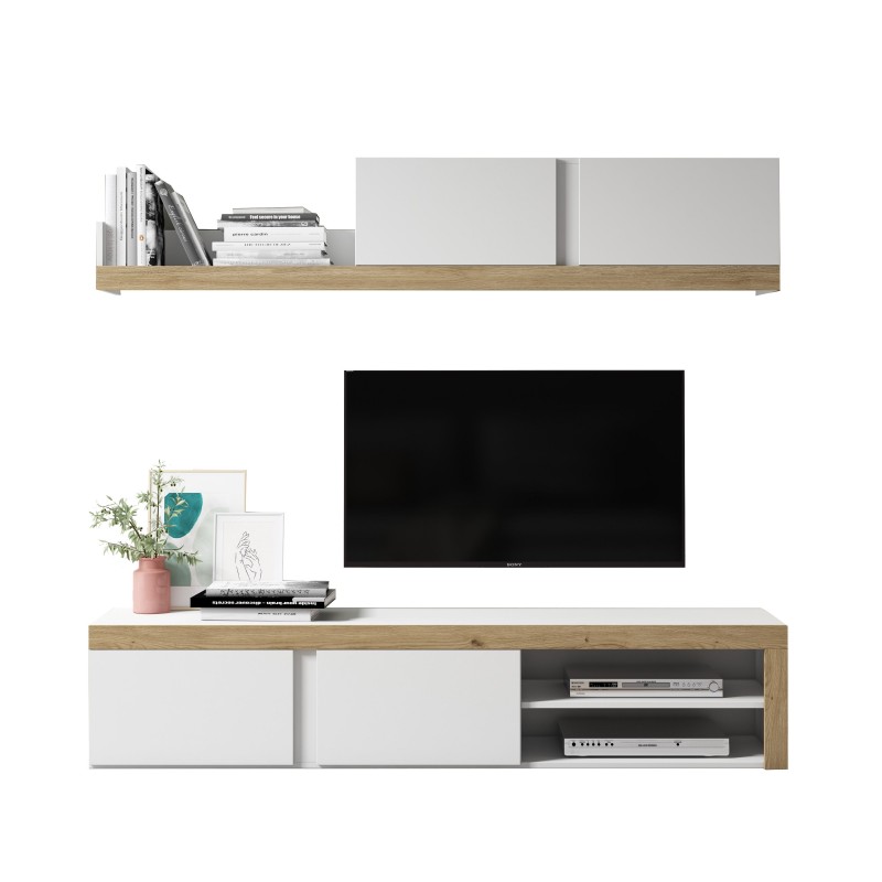 Pack Muebles de Salón Estilo Nórdico Color Blanco Mate y Roble Naturale Pack Muebles de Salón Estilo Nórdico Color Blanco Mate y Roble Naturale