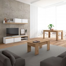 Pack Muebles de Salón Estilo Nórdico Color Blanco Mate y Roble Naturale