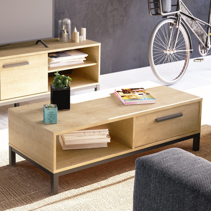 Mesa de Centro Fija Craft Color Roble Hamilton y Negro 110x37 cm