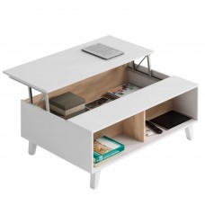 Mesa de Centro Elevable 100x68 cm Blanco Roble