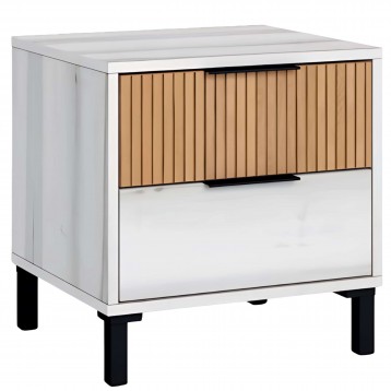Mesita De Noche 2 Cajones Arles Blanco Albo Y Roble Rayado 45x47 cm