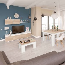 Pack de muebles de salón nórdicos blanco y roble Pack de muebles de salón nórdicos blanco y roble