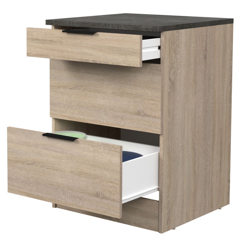 Módulo Cocina Inferior Arko 3C Roble Áspero y Negro 60x60 cm