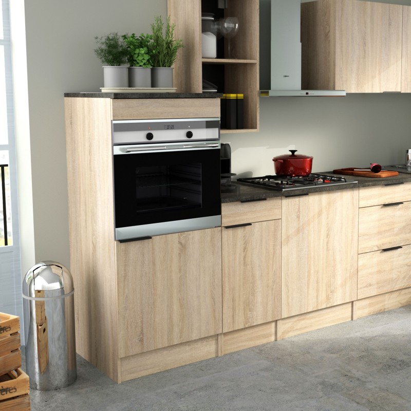 Módulo Inferior Columna Horno Arko Roble Áspero y Negro 60x60 cm