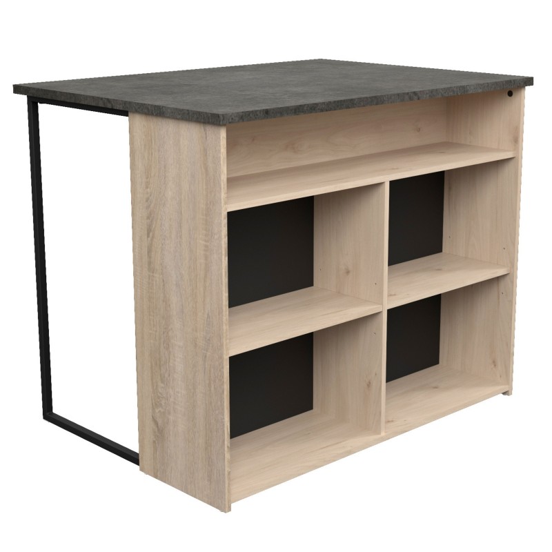 Isla Cocina Arko Mueble Auxiliar Roble Áspero y Negro 109x90x80 cm